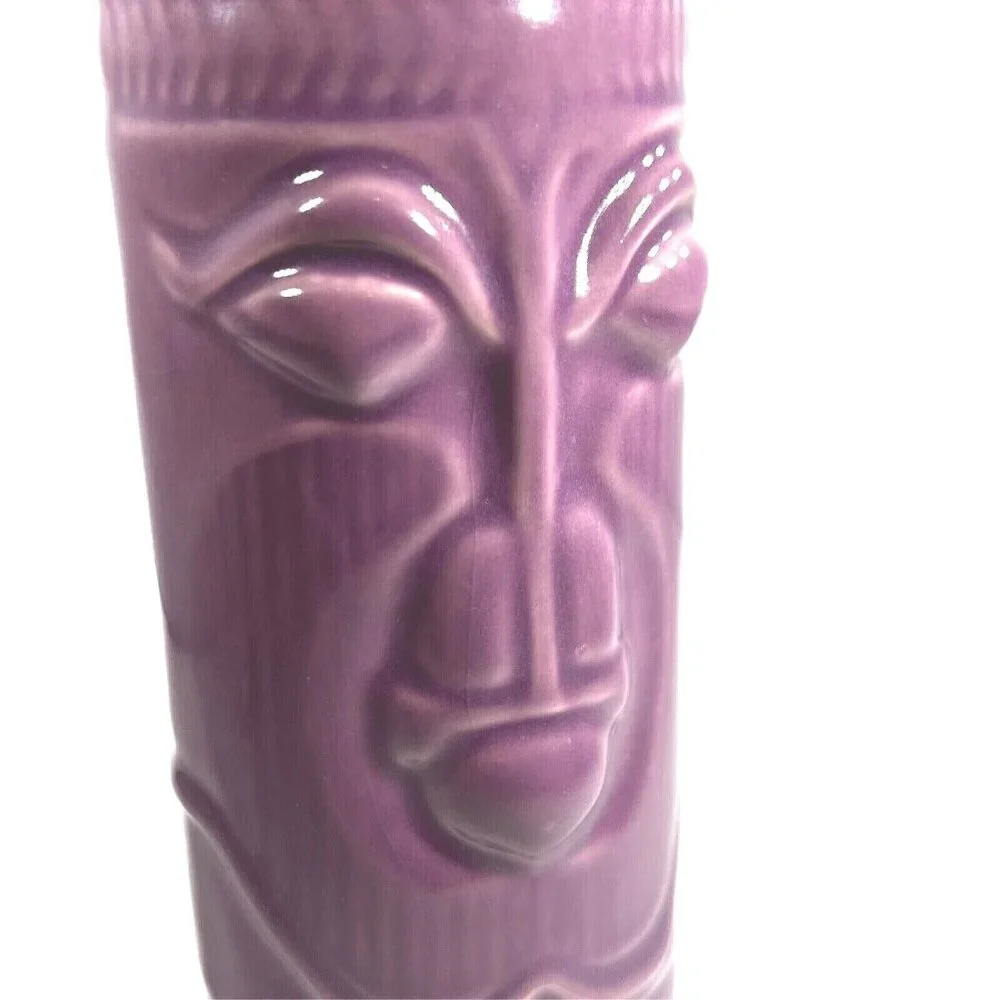 Purple Ceramic Tiki Mug Tribal Face Design Accoutrements Double side - Picture 2 of 8